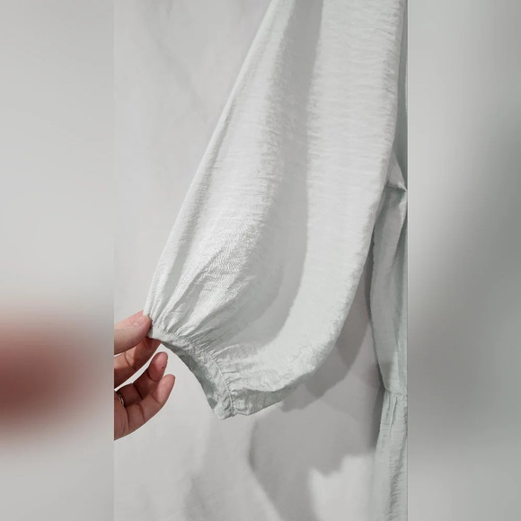 H&M Womens Peplum Shift Dress Size Medium Light Blue Balloon Sleeve Boho‎ Scandi - Picture 10 of 10